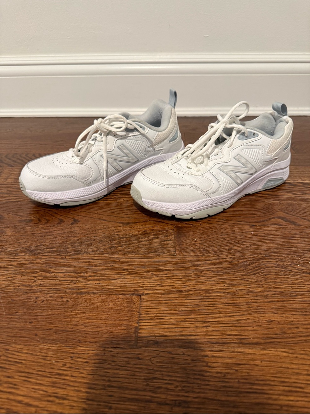 New Balance White and Light Gray Athletic Sneakers